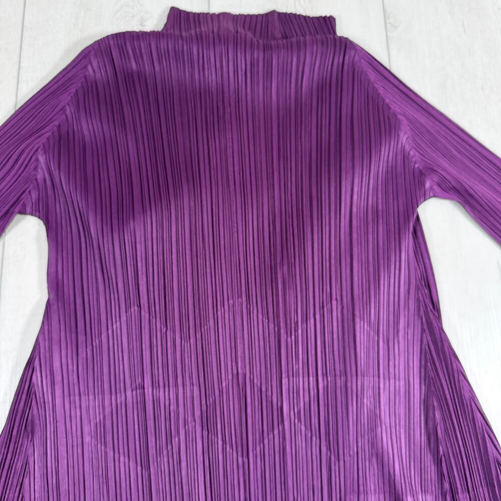 PLEATS PLEASE Issey Miyake Cardigan Size 3 Purple Print Mock Neck - Picture 6 of 8